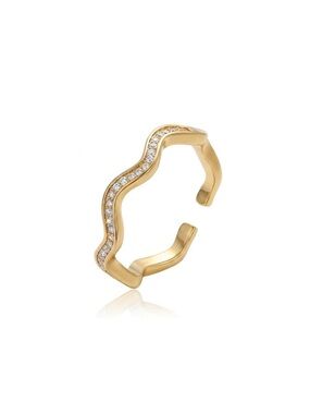 Wave Ring | Adjustable 14k Gold Plated CZ Stone Gift for Her